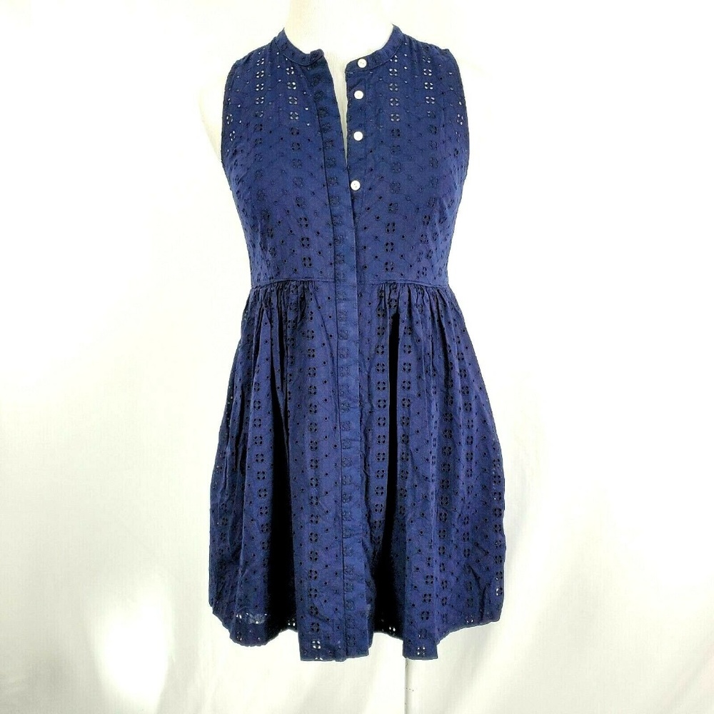 J. Crew Dress Blue Eyelet Shirtdress Midi E1038 - Picture 2 of 8